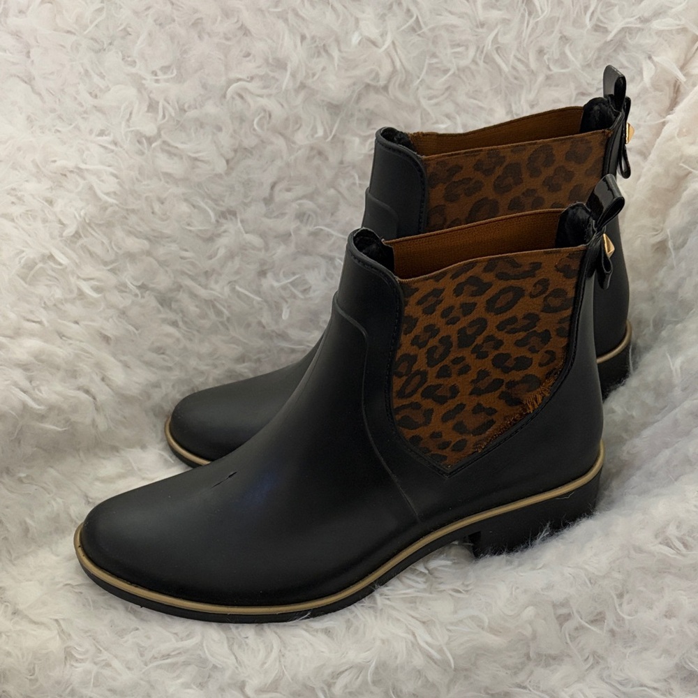 Kate Spade Leopard Print Black Ankle Rain Boots